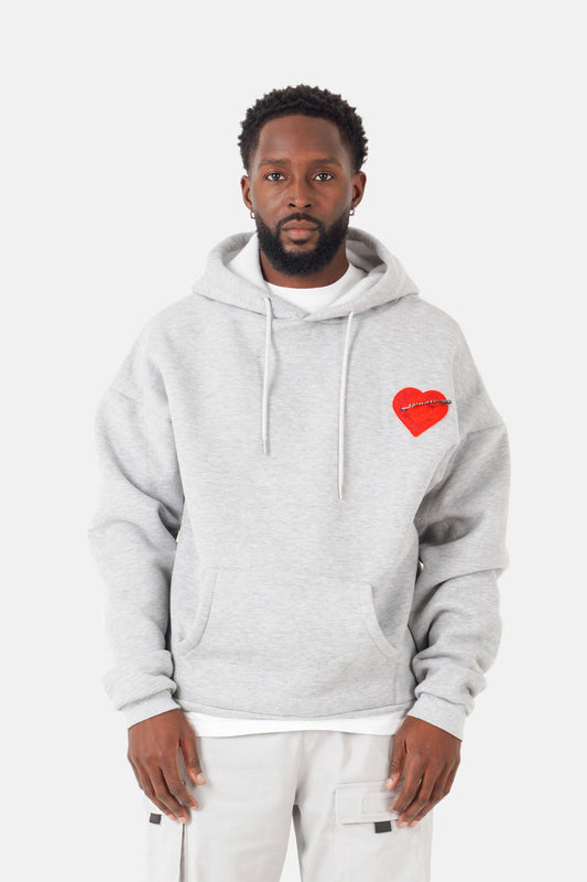 Sweatshirt capuche coeur brodé molletonné Gris